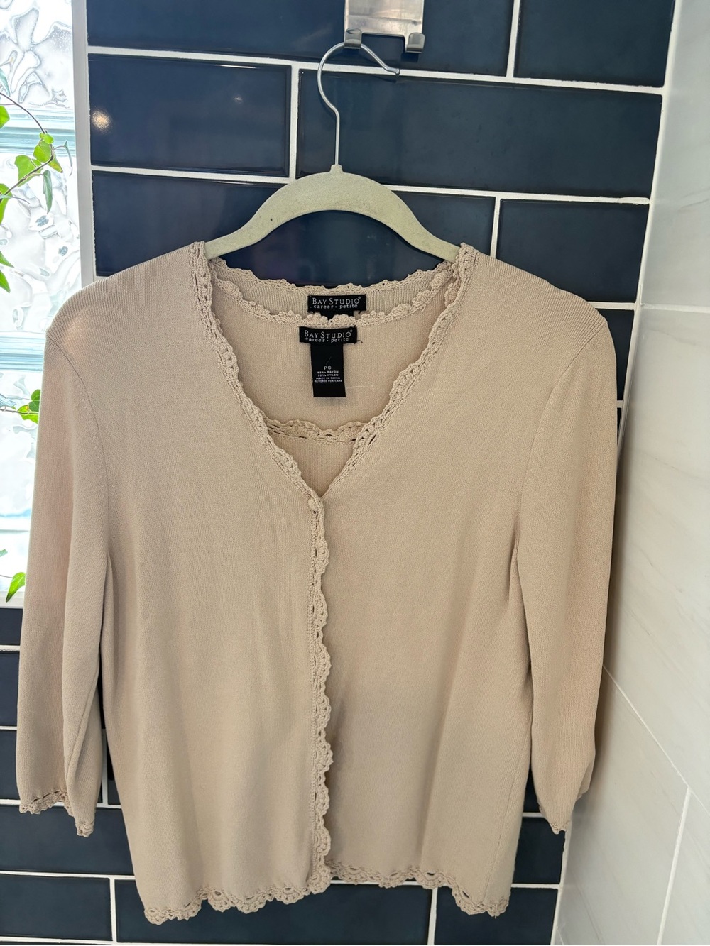 Bay Studio Cream Lace-Trim Knit Top